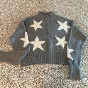 Arizona Jean Co Gray White Stars Crop Sweater Women’s Size Large Like New